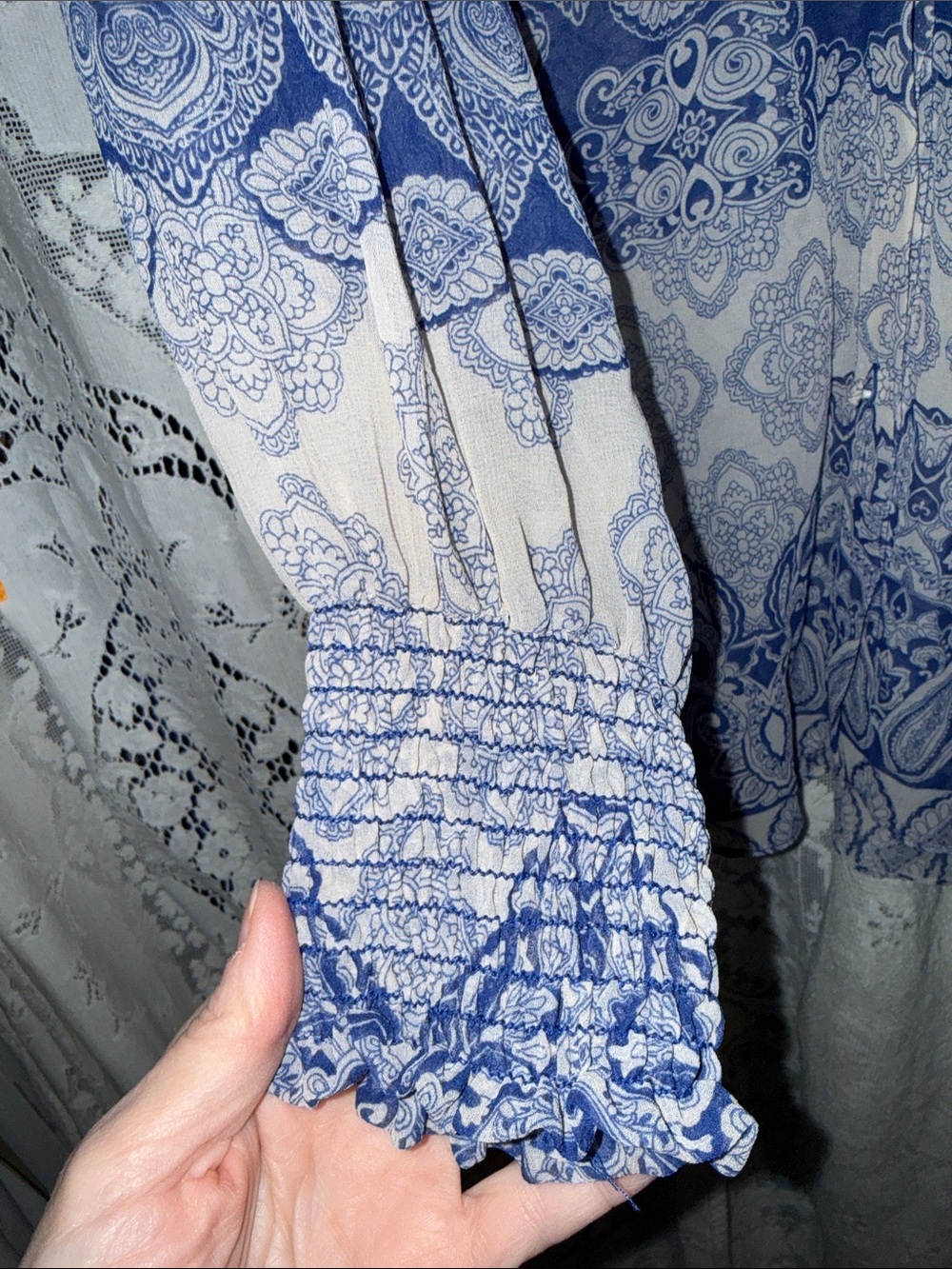 Misa Los Angeles Navy Paisley Sheer Button-Front Blouse - Picture 4 of 8